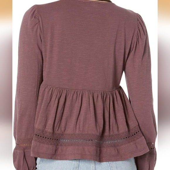 Lucky Brand Purple Eyelet V-neck Peplum Long Sleeve Blouse - Picture 2 of 6